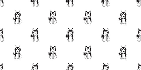 Vector cartoon character siberian husky dog seamless pattern background for design.