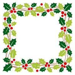 Christmas garland with holly leaves in square frame