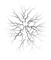 Lightning during thunderstorm, abstract picture. Naturally occurring electrostatic discharge. Black lines like fracture and fissure isolated on white background. Vector illustration in flat style