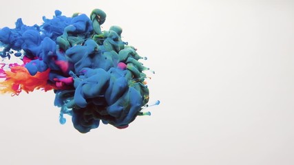 Paint cloud intro. Intoxicating power. Blue pink fume puff motion on white background.