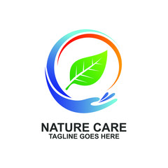 Nature Care With Hand and Leaf Logo Design