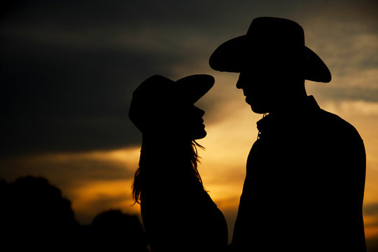 couple in love cowboys silhouette