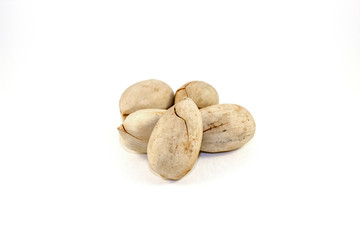 Pecans on a white background