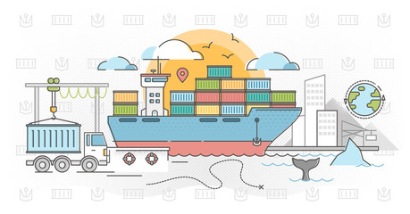 Obraz premium Cargo shipping outline concept vector illustration