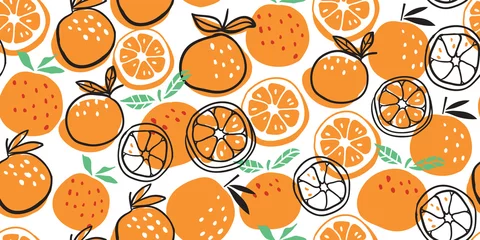 Fotobehang Oranje Stijlvol citrus sinaasappelen fruit naadloos patroon
