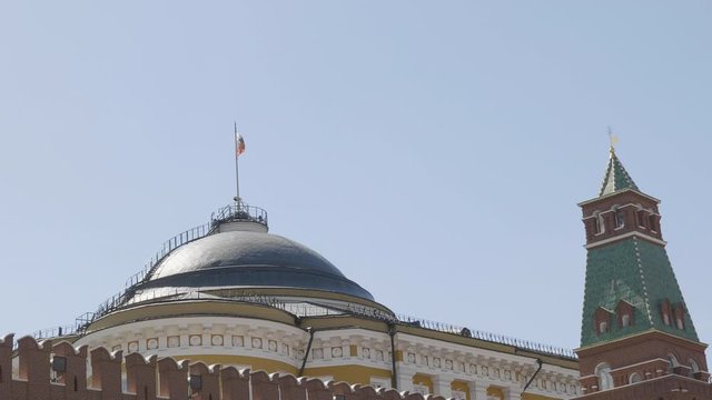 Kremlin Moscow Dome of Senate building Russian Flag tower.