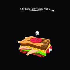 Zombie fast food. Vector illustration. Pattern food. Sandwich dead. Human hand