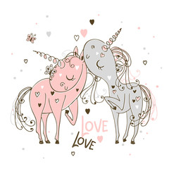 In love with each other unicorns the boy and the girl. Valentine. Vector