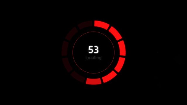 Loading Red Circular Graph Animation Counting 0 to 100 Percentage on a black background.