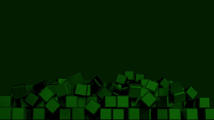abstract green background with cubes, wallpaper 3d illustration