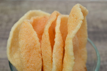 Fried shrimp (prawn) crackers closeup