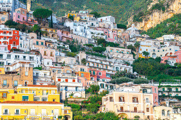 Fototapeta na wymiar Colorful houses of Positano along Amalfi coast, terraced houses, Campania, Italy.