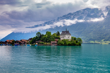 Fototapeta na wymiar The Swiss village of Iseltwald on the famous lake Brienz.