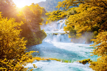 Skradinski buk the most unusual waterfall in Krka National Park. Location place Croatia, Europe.