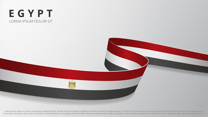 Flag of Egypt. Realistic wavy ribbon with Egyptian flag colors. Graphic and web design template. National symbol. Independence day poster. Abstract background. Vector illustration.