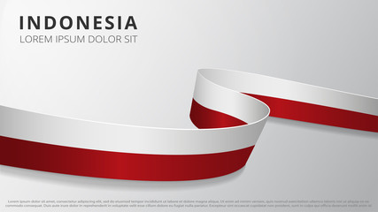 Flag of Indonesia. Realistic wavy ribbon with Indonesian flag colors. Graphic and web design template. National symbol. Independence day poster. Abstract background. Vector illustration.