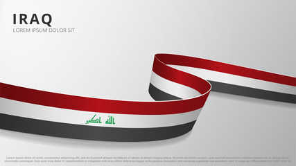 Flag of Iraq. Realistic wavy ribbon with Iraqi flag colors. Graphic and web design template. National symbol. Independence day poster. Abstract background. Vector illustration. - obrazy, fototapety, plakaty
