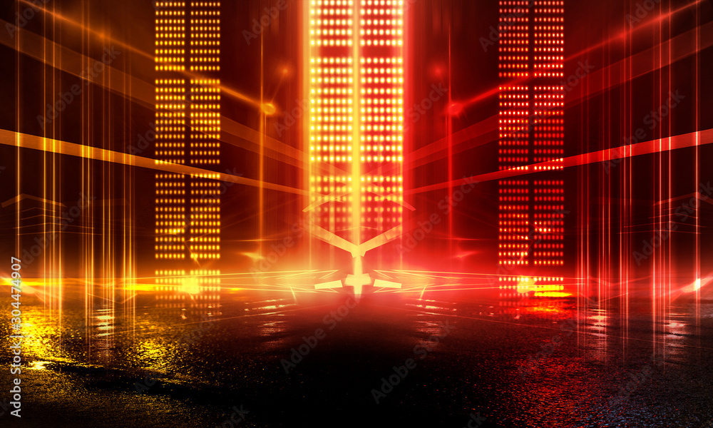 Canvas Prints background of empty show scene. empty dark modern abstract neon background. glow of neon lights on a