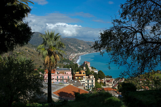 picturesque view of Taormina, Spisone on Sicily, Italy