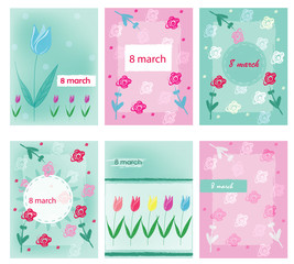 8 march greeting cards collection vector. Women day greeting cards