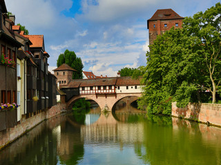 Fototapeta na wymiar houses on bridge, Nuremberg, Germany