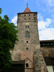 Fototapeta na wymiar Tower in walled fortification, Nuremberg, Germany