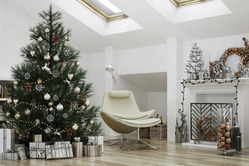 New year tree in scandinavian style interior with christmas decoration  © Julia Vadi
