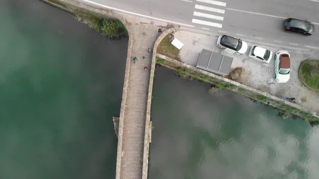 Amazing aerial view of Ponte della Maddalena, as known as Devils Bridge, near the town of Lucca, Tuscany