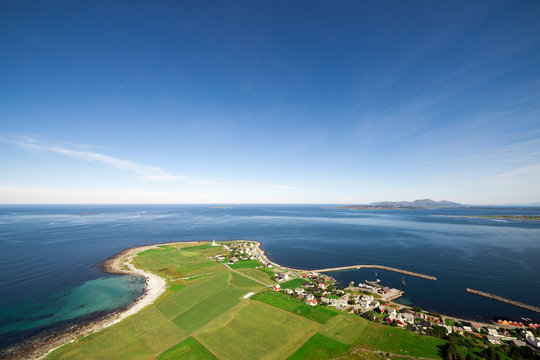 Panorama view over Alnes countryside in Norway