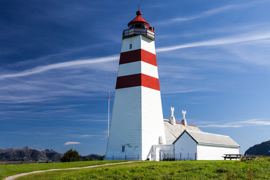 Close up photo of Alnes lighthouses in Norway