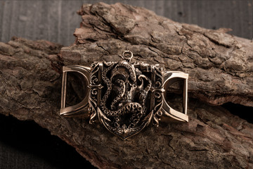 Braided bracelet fastener Kraken skull