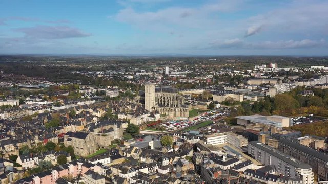 Le Mans Cathedral aerial shot sunny day Sarthe France