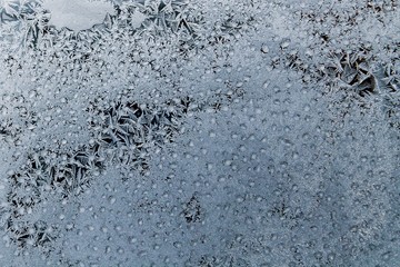 Frost on the window glass. Frozen drops
