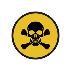 Yellow sign of danger. Skull, crossbones. Abstract concept, icon. Vector illustration on white background.