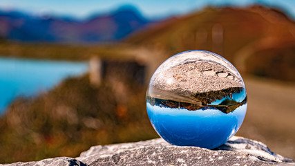 Crystal ball alpine landscape shot at Leogang, Tyrol, Austria