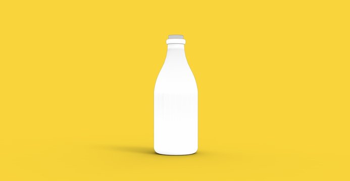 White Bottle on Yellow 3D Rendering