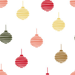 Graphic illustration. Seamless pattern with colorful abstract Christmas balls. For textiles, Wallpaper, wrapping paper, napkins.