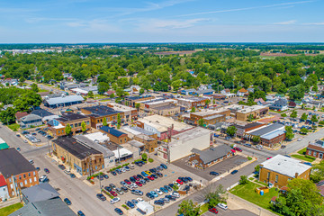 Fototapeta premium Small Town Indiana Aerial View - Nappanee, Indiana