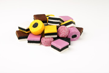 Assorted liquorice and fondant candies or sweets