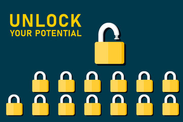 illustration of padlock, unlock your potential text concept. job career conceptual graphics.