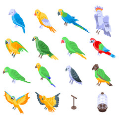 Fototapeta premium Parrot icons set. Isometric set of parrot vector icons for web design isolated on white background