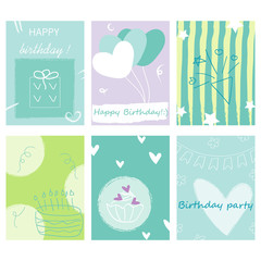 Set of happy birthday greeting cards vector