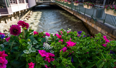 Chamonix Mont Blanc Village, Arve river, France. Famous ski resort in Alps mountains, France. Summer landscape.