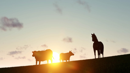 Cow at Sunset 3D Rendering