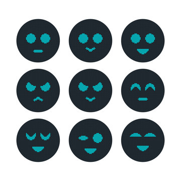 Vector illustration of robotic character facial expressions set