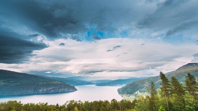 Utvik, Sogn Og Fjordane County, Norway. Norwegian Mountain Lake Landscape. The Innvikfjord Is A Sub-fjord Of Nordfjord In The Municipality Of Stryn In Sogn Og Fjordane. Time-lapse 4k