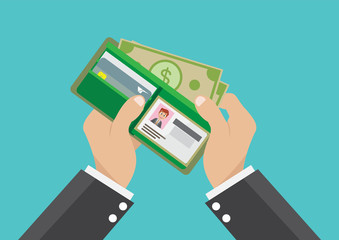 Cartoon, Businessman and his wallet.