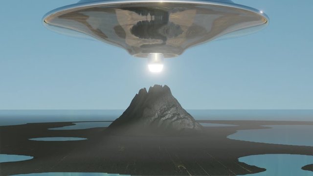 Alien space craft mining a volcano with warp speed fly off