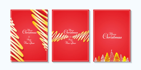 Christmas card set with white and gold spiral decoration on red background