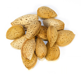Almonds on a white background